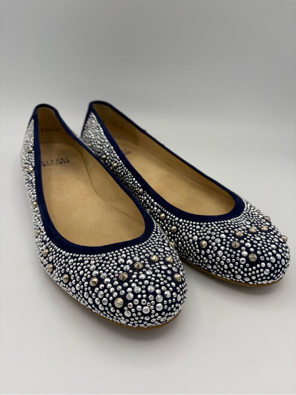 Stuart Weitzman Sz 7.5 Shoes Blue Suede Stud Embellished Ballet Flats Fall